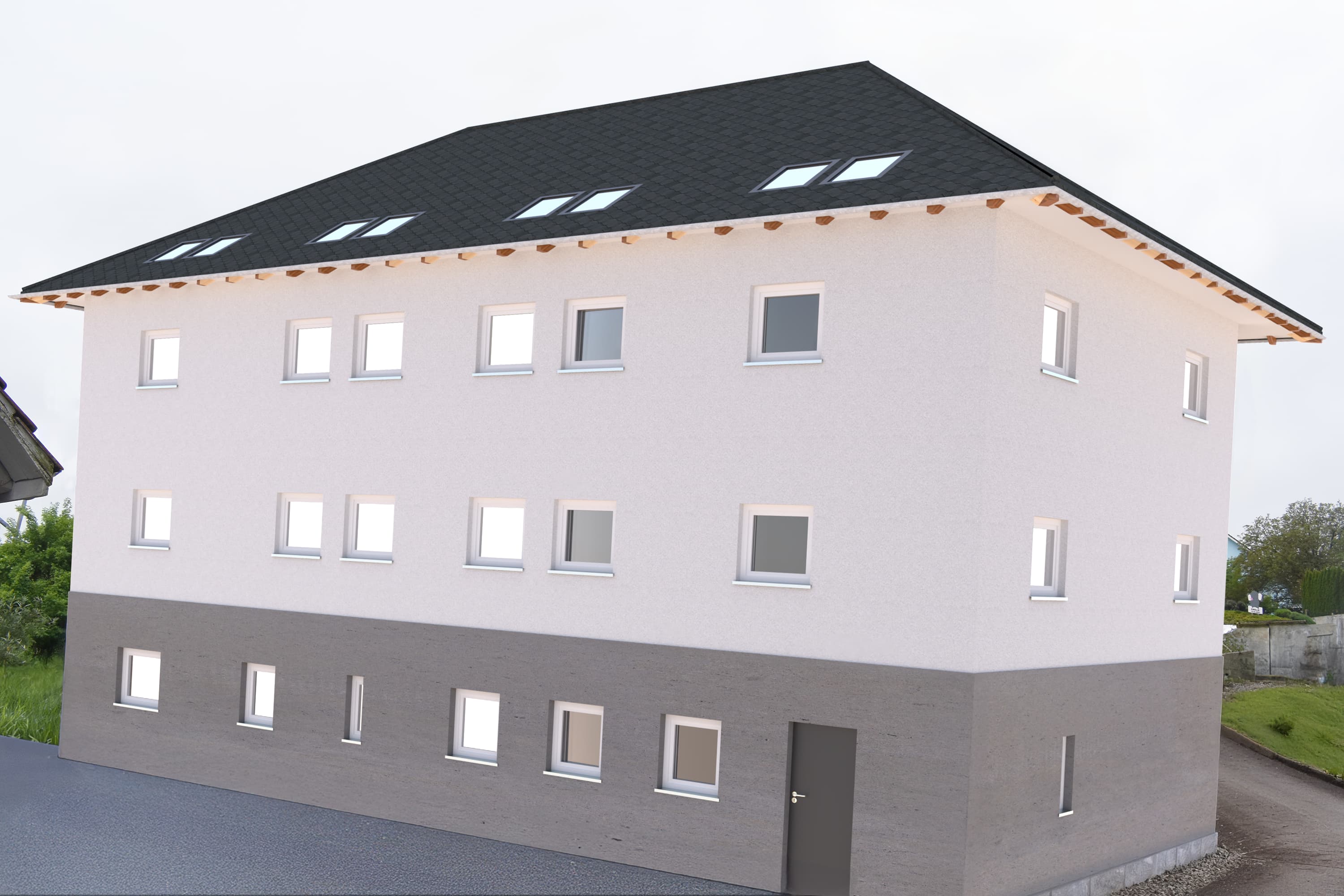 Visualisierung, Aussenansicht hinten, Mehrfamilienhaus Burg