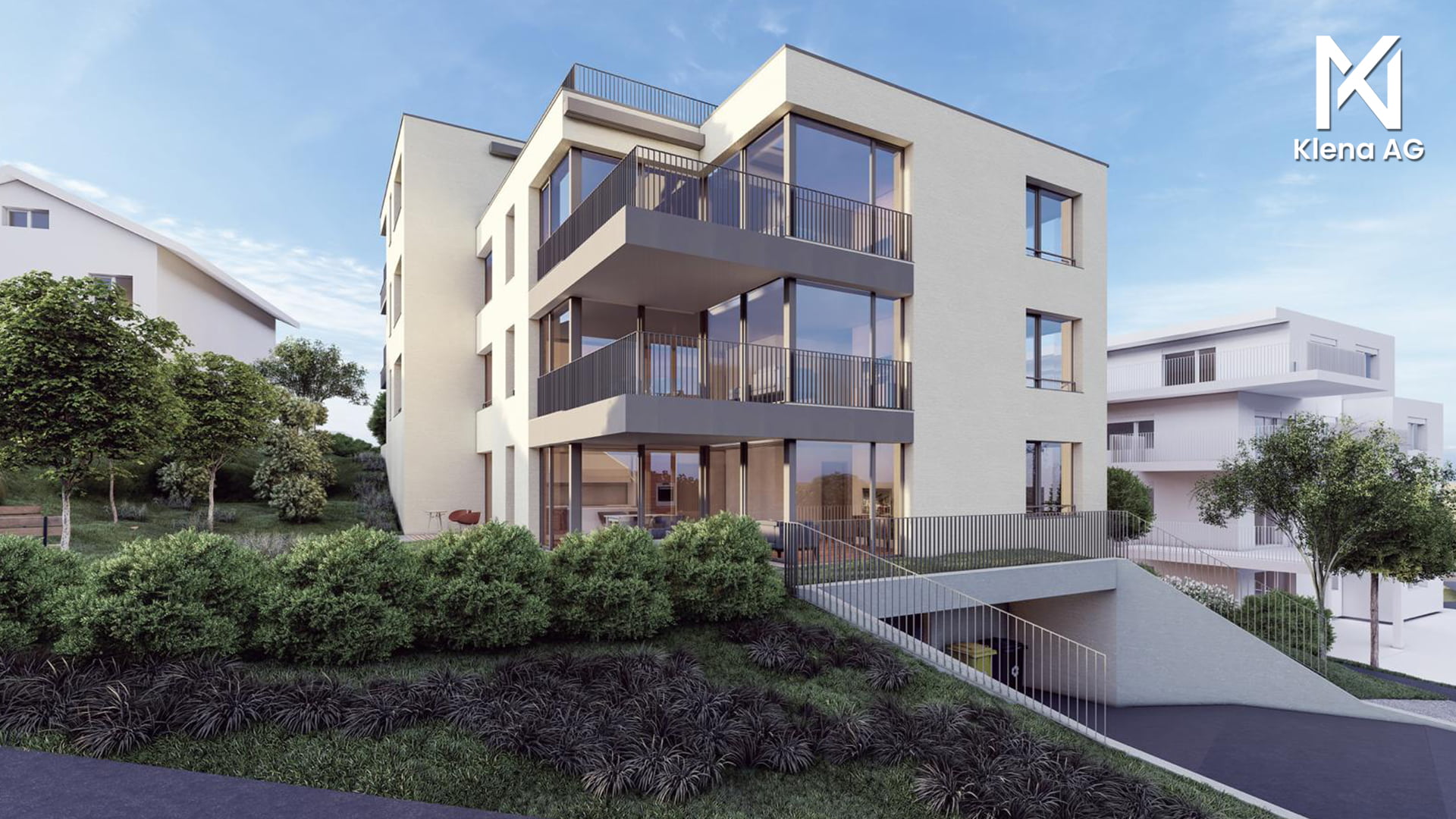 Visualisierung, Aussenansicht, Garten, Mehrfamilienhaus, Wohnung, Reinach, AG