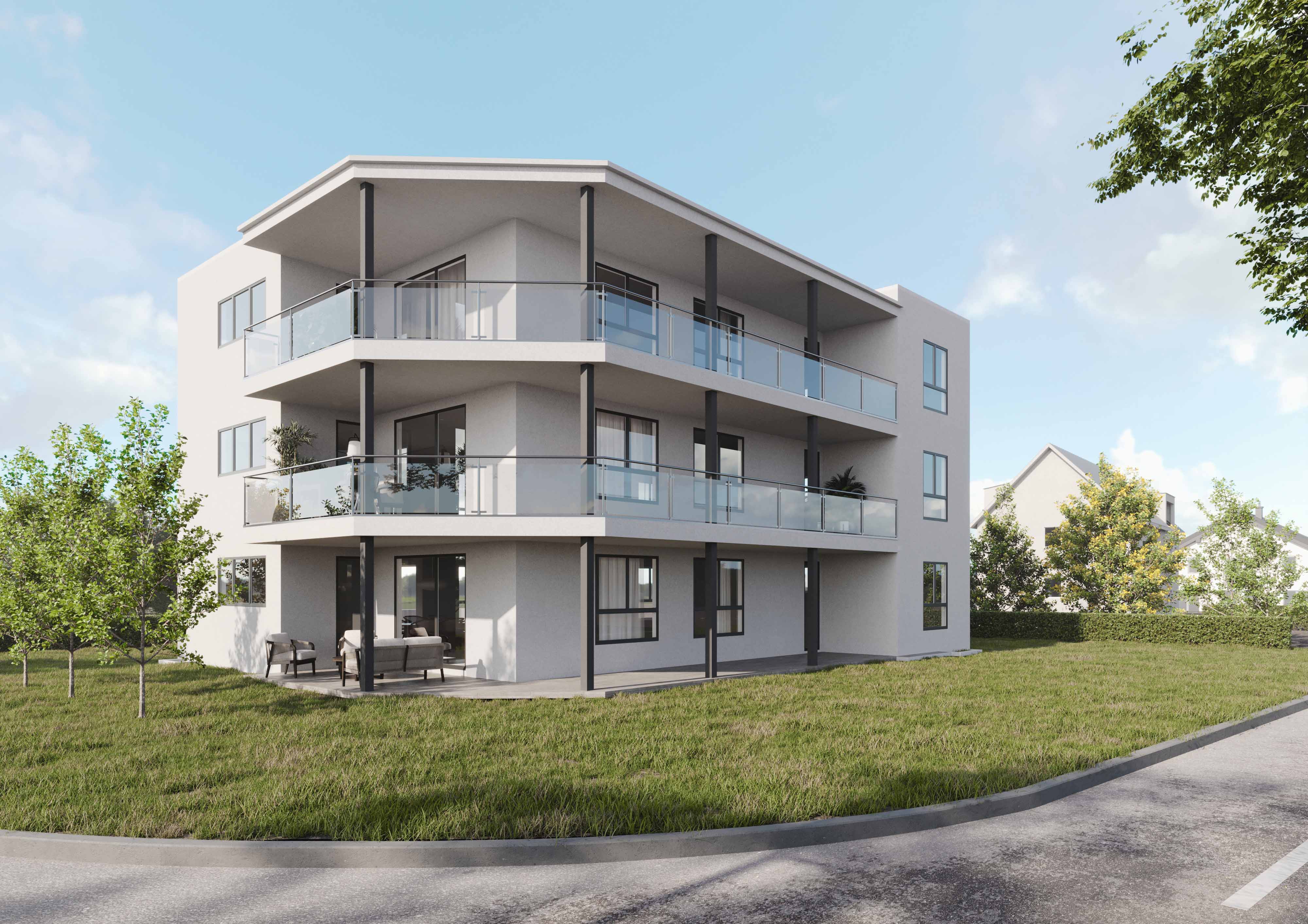 Visualisierung, Aussenansicht frontal, Wohnung, Reinach, AG